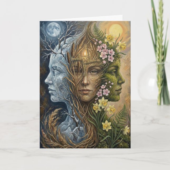 Tarjeta Triple Goddess Winter to Spring Imbolc Fantasy Art (Anverso)