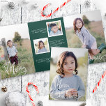Tarjeta triple plegable de foto de color verde osc<br><div class="desc">Este hermoso diseño de tres pliegues presenta fotografía de sangre completa y el guión de caligrafía blanca "Feliz Navidad". El saludo en la portada dice simplemente "Feliz Navidad" y continúa adentro. Al abrir el primer panel, se ve una sola foto vertical de sangre completa con el texto de vacaciones principal....</div>