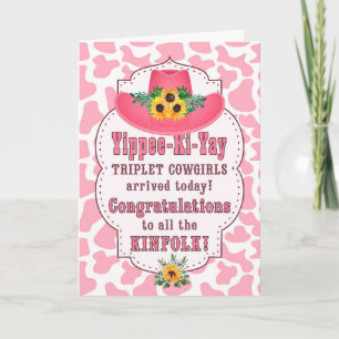 Tarjeta Triplet Cowgirls Recién nacido felicitaciones occi