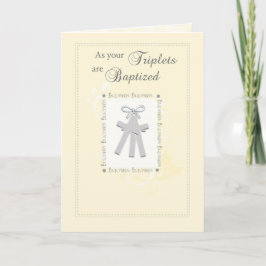 Tarjeta Triplets Baptism Card in Yellow con 3 cruces