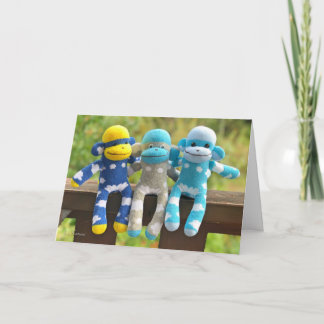 Tarjeta Triplets Sock Monkey Greetingcard