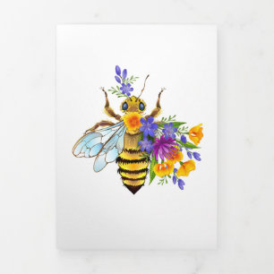 Tarjeta Tríptica Abeja de flor con plantas silvestres