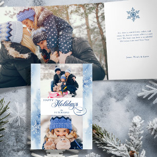 Tarjeta Tríptica Acuarela Copos de Nieve de Invierno 2-Fotos Navida