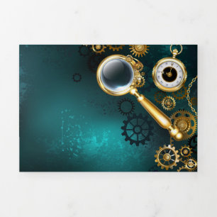 Tarjeta Tríptica Ampliador en estilo Steampunk