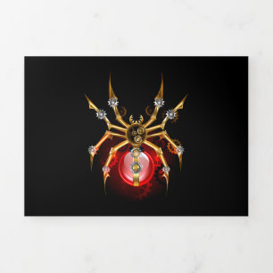 Tarjeta Tríptica Araña steampunk sobre negro