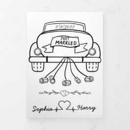 Tarjeta Tríptica Auto Boda personalizado recién casado