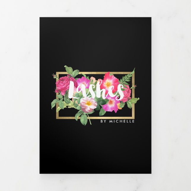 Tarjeta Tríptica Beauty Florals Lash Extension Black Brochure (Foto de portada)