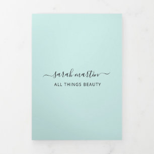 Tarjeta Tríptica Beauty Salon Business Turquoise Trifold Brochure
