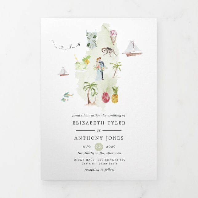 Tarjeta Tríptica Boda de destino de Santa Lucía (Foto de portada)