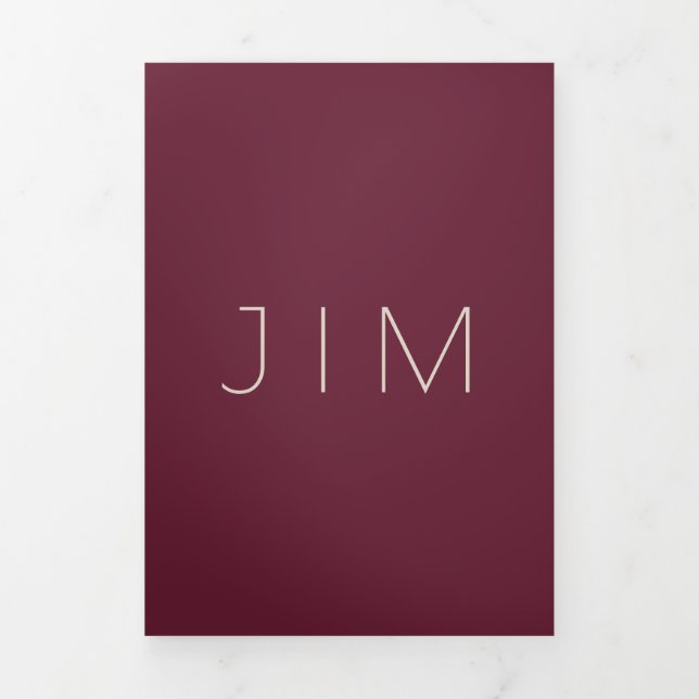 Tarjeta Tríptica Boda Formal Minimal Burgundy Rojo Sangre (Foto de portada)