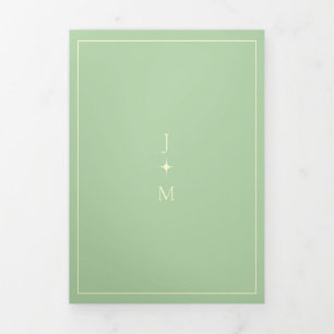 Tarjeta Tríptica Boda Formal Simple Marco Moderno Pistacho