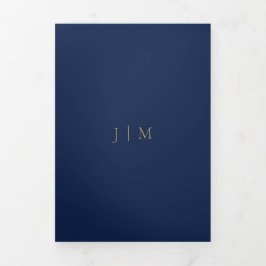 Tarjeta Tríptica Boda minimal formal oro azul marino