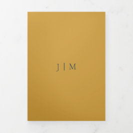 Tarjeta Tríptica Boda moderna formal de satén dorado y azul marino