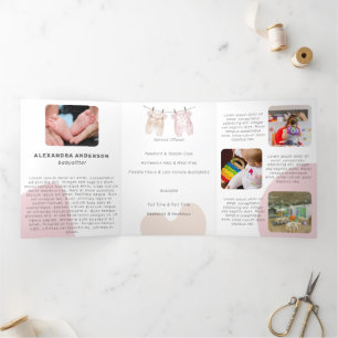 Tarjeta Tríptica Boho Baby Clothing Watercolour Babysitter Service