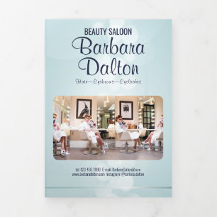 Tarjeta Tríptica Bokeh azul simple y elegante