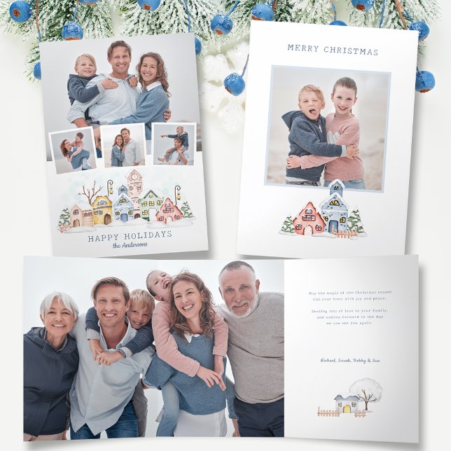 Tarjeta Tríptica Cabañas de Navidades cubiertas de nieve 4-Foto (Subido por el creador)