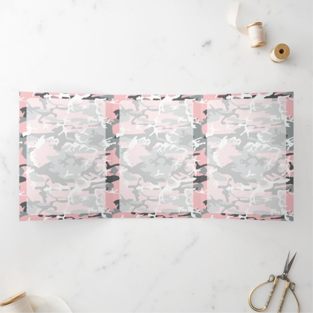 Tarjeta Tríptica Camo rosa y gris, Camuflaje, Militar, Ejército (Interior)