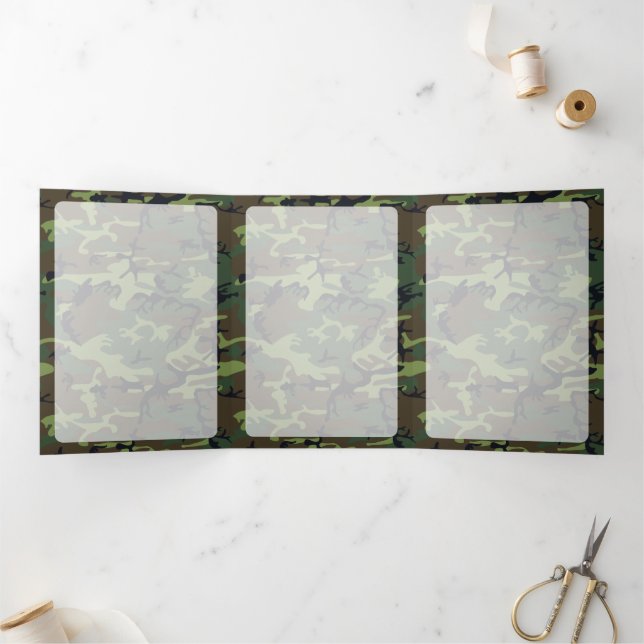 Tarjeta Tríptica Camo Verde, Camuflaje, Militar, Ejército (Interior)