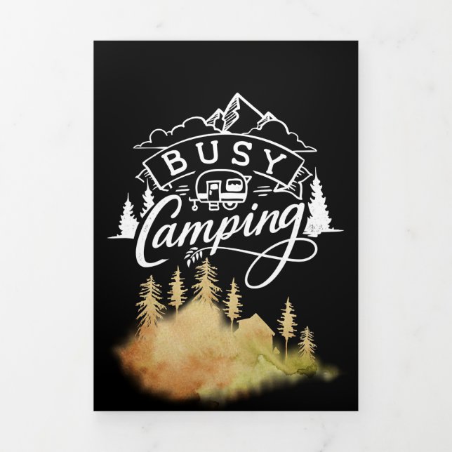 Tarjeta Tríptica Camping Feliz Ocupado Acampando (Foto de portada)
