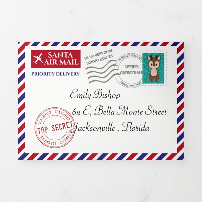 Tarjeta Tríptica Carta de Navidades personalizados de Santa Claus (Foto de portada)