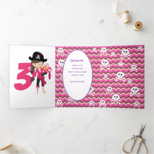 Tarjeta Tríptica Chica pirata rosado