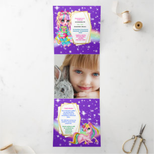 Tarjeta Tríptica chicas del unicornio arcoiris mueren de edad estre