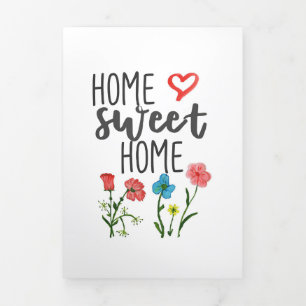 Tarjeta Tríptica Cita de Felicidad Hogar Dulce Hogar Flores