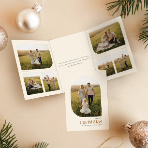 Tarjeta Tríptica Colaje de Fotos de Navidad Familiar con Arco Minim