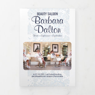 Tarjeta Tríptica Colección elegante de encajes blancos minimalistas