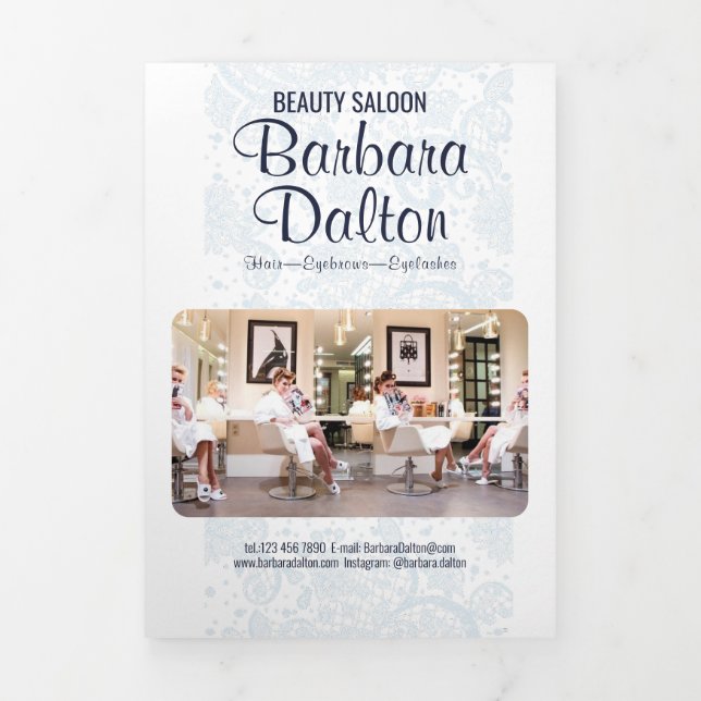 Tarjeta Tríptica Colección elegante de encajes blancos minimalistas (Foto de portada)