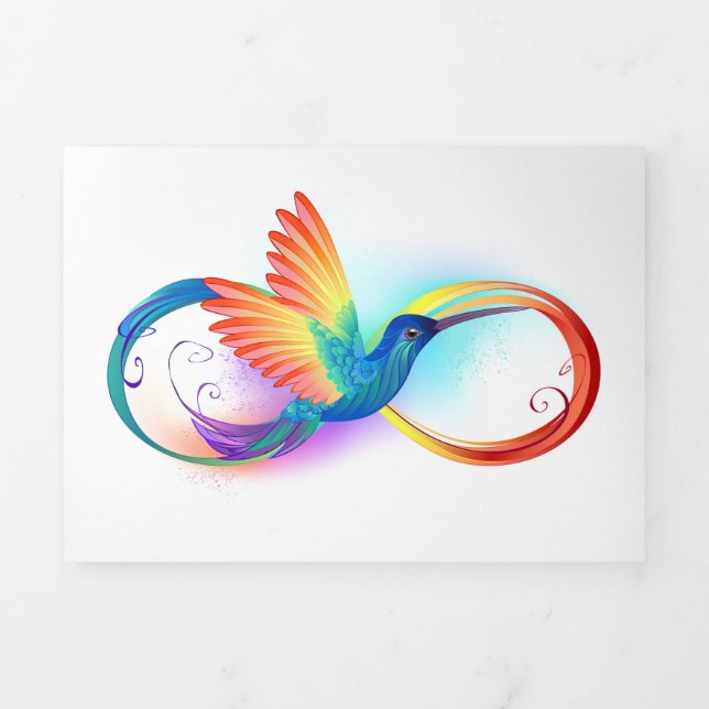 Tarjeta Tríptica Colibrí arcoíris con símbolo de infinito (Foto de portada)