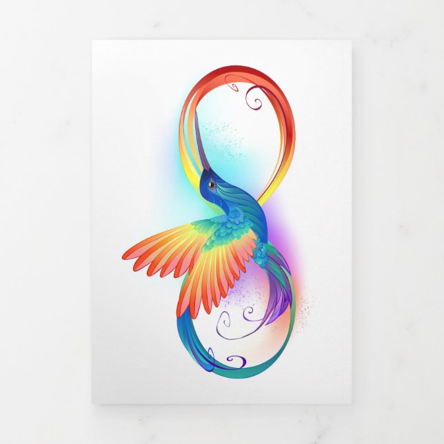 Tarjeta Tríptica Colibrí arcoíris con símbolo de infinito (Foto de portada)