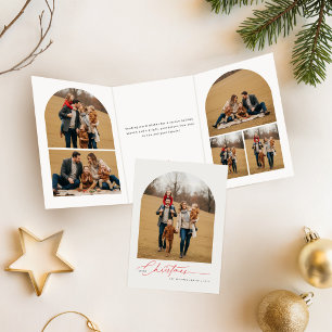 Tarjeta Tríptica Collage de Fotos Familiares Navideños Adorables