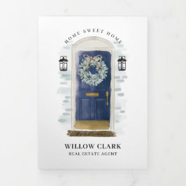 Tarjeta Tríptica Comercialización de bienes raíces Aqua Watercolor 