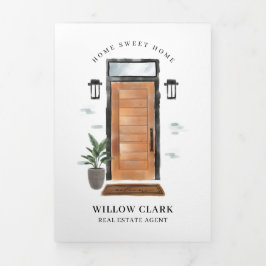 Tarjeta Tríptica Comercialización moderna de acuarela frente a puer