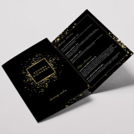 Tarjeta Tríptica Confetti de oro falso dispersado en broche negro