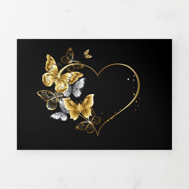 Tarjeta Tríptica Corazón con mariposas doradas (Foto de portada)