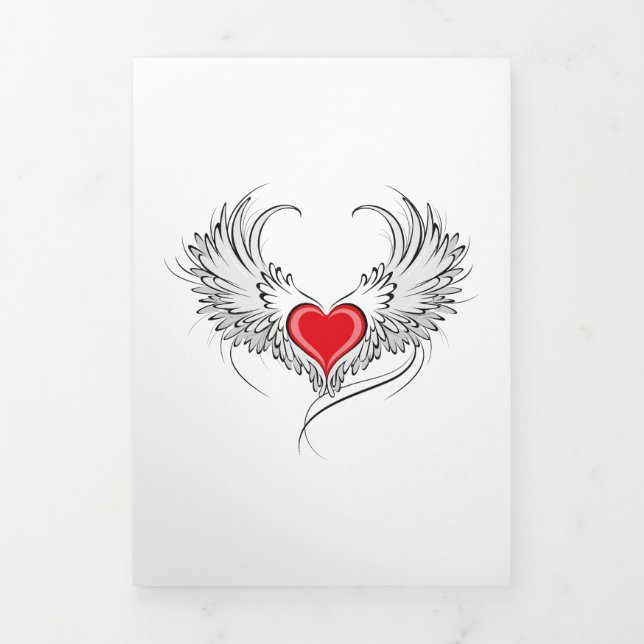 Tarjeta Tríptica Corazón de Ángel Rojo con alas (Foto de portada)