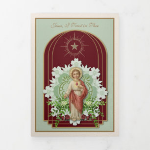Tarjeta Tríptica Corazón Sagrado Religioso Jesús Vintage