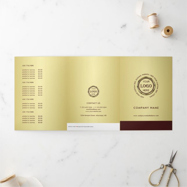 Tarjeta Tríptica Dark-red gold design,Logo or Photo price list, (Exterior)