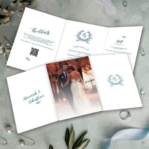 Tarjeta Tríptica Detalles de boda de respuesta QR Código de foto az
