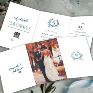 Tarjeta Tríptica Detalles de boda de respuesta QR Código de foto az