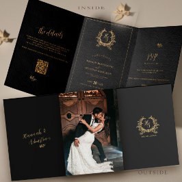 Tarjeta Tríptica Detalles de RSVP del código QR de la foto del oro