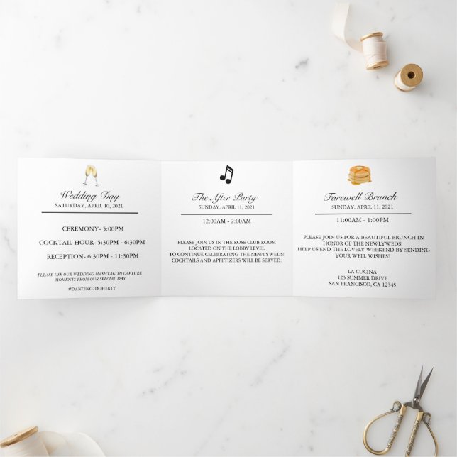 Tarjeta Tríptica Detalles del Boda Eucalyptus Elegante Blanco (Interior)