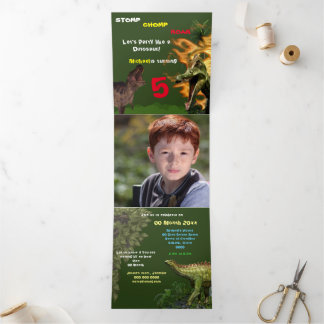 Tarjeta Tríptica Dinosaurios roar T-rex animales extinguidos niños