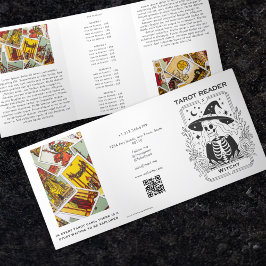 Tarjeta Tríptica Diseño místico gótico de Tarot en blanco y negro