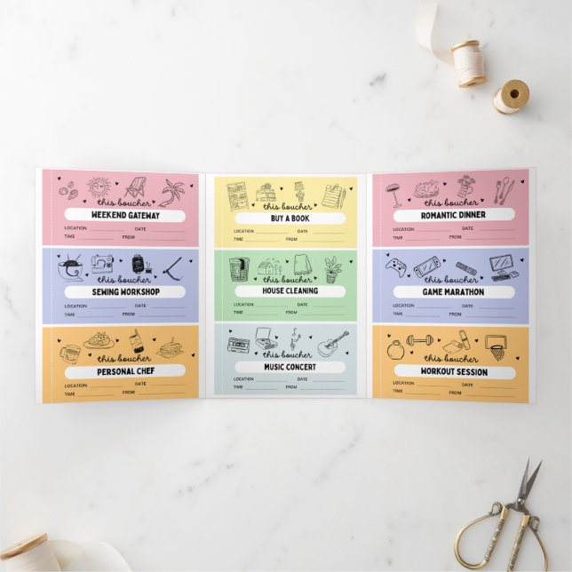 Tarjeta Tríptica DIY Custom Activity Coupons Trifold Card (Interior)