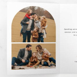 Tarjeta Tríptica Elegant Arched Layout Family Photo Christmas