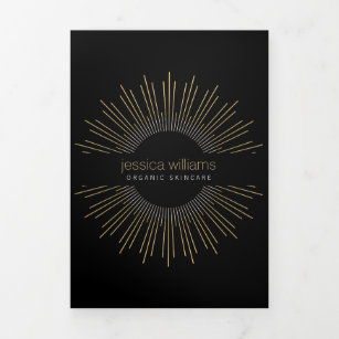 Tarjeta Tríptica Elegante Belleza Dorado Sunburst Black Brochure