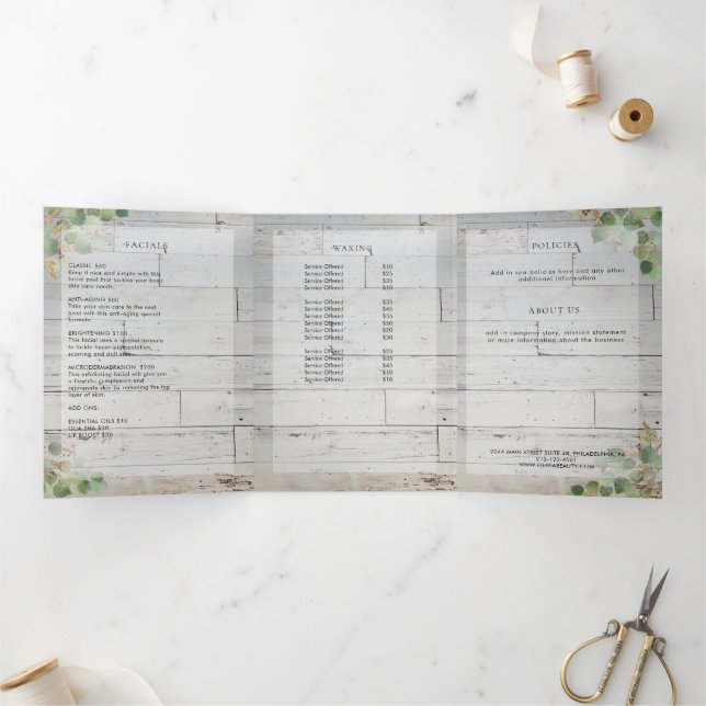 Tarjeta Tríptica Elegante Brochure de Spa de Madera y Verdor (Interior)